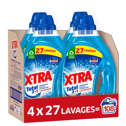 X•TRA Total 3+1 – 80 Lavages (4L) – Lessive Liquide Universelle – Linge  Blanc et Couleurs – Propreté du linge